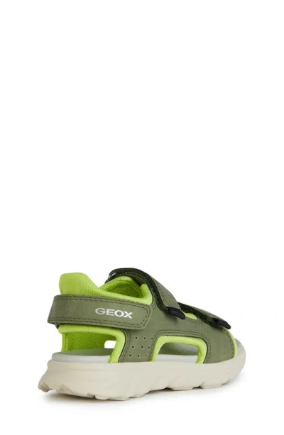 Shop Geox Kids' Airadyum Sandal In Military/ Lime
