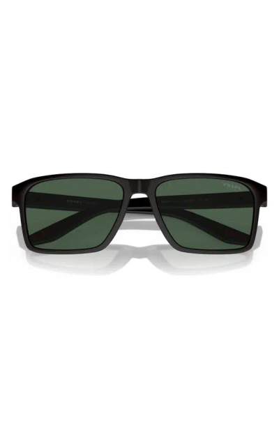 Prada 58mm Rectangular Sunglasses In Black Green