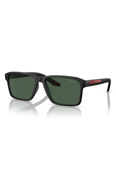 Prada 58mm Rectangular Sunglasses In Black Green