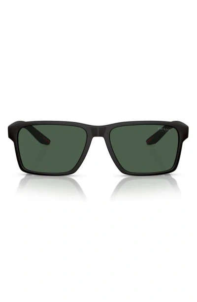 Prada 58mm Rectangular Sunglasses In Black Green