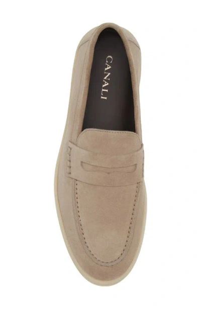Shop Canali Penny Loafer In Beige