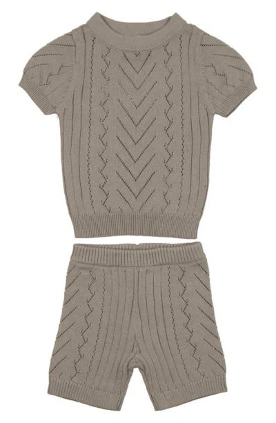 Shop Maniere Manière Pointelle Short Sleeve Sweater & Shorts Set In Beige