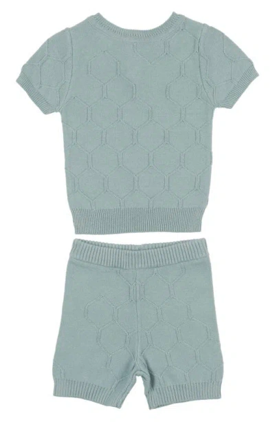 Shop Maniere Honeycomb Knit Short Sleeve Sweater & Shorts Set In Aqua