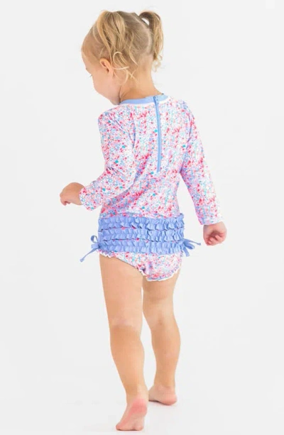 Shop Rufflebutts Shimmer On Long Sleeve One-piece Swimsuit In Blue