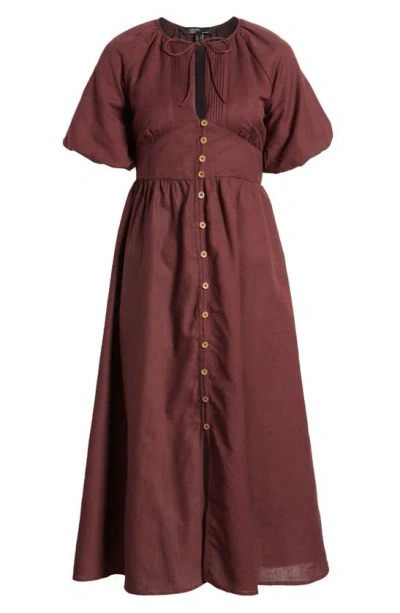 Shop Nobody's Child Isabella Button Front Linen & Organic Cotton Maxi Dress In Purple
