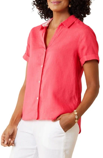 Shop Tommy Bahama Costalina Linen Camp Shirt In Paradise Pink
