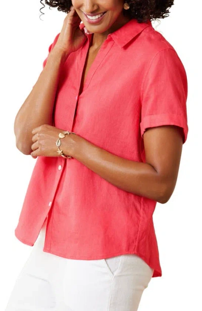 Shop Tommy Bahama Costalina Linen Camp Shirt In Paradise Pink