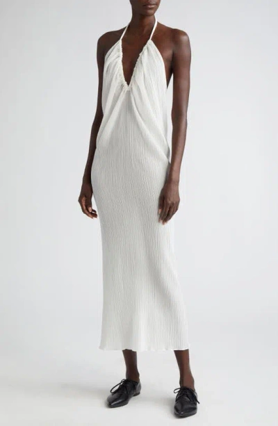 Shop Bite Studios Parchment Ruched Organic Cotton & Organic Silk Halter Dress In Off White