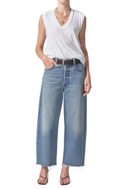 Shop Citizens Of Humanity Ayla Raw Hem High Waist Crop Baggy Wide Leg Jeans In Sodapop