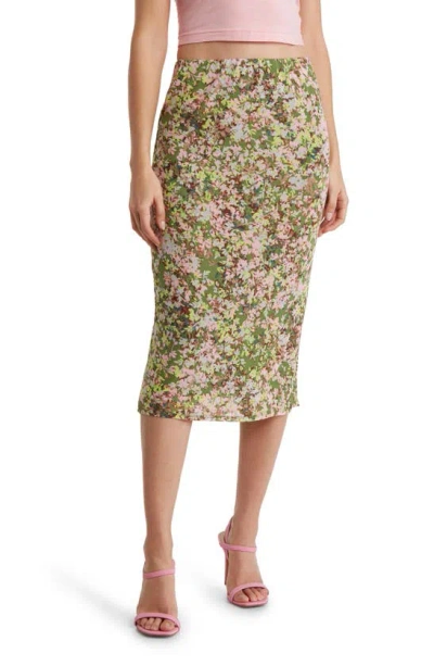 Shop Afrm Lynch Mesh Midi Skirt In Olive Ditsy