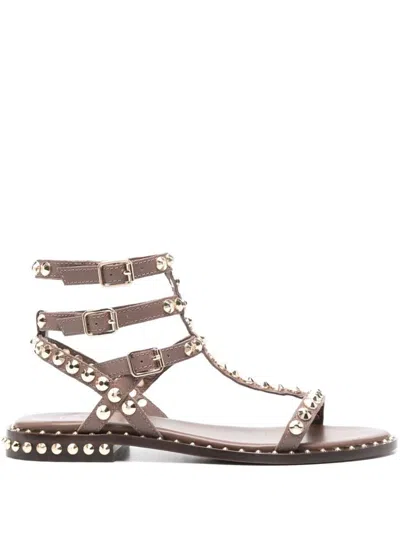Shop Ash Play Leather Sandals With Decorations In Brown