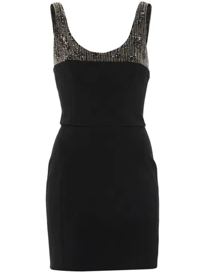 Shop Elisabetta Franchi Mini Dress With Beading And Boat Neck In Black