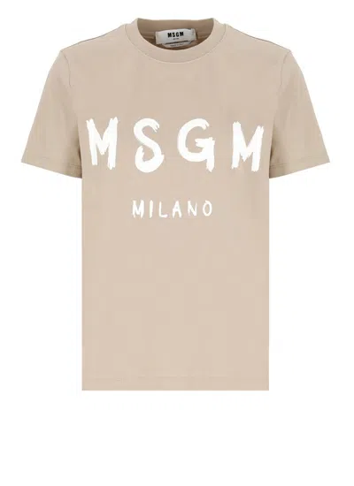 Shop Msgm T-shirts And Polos Beige
