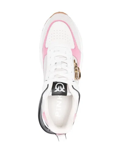 Shop Pinko Calf Leather Ariel Sneakers With Inserts In Bianco E Rosa