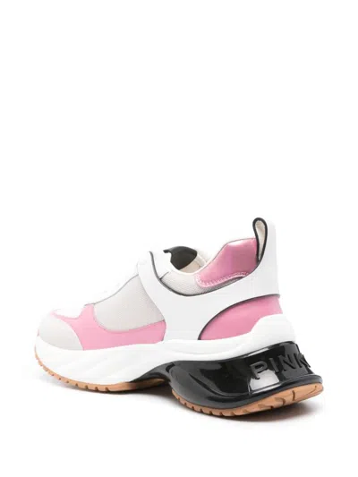 Shop Pinko Calf Leather Ariel Sneakers With Inserts In Bianco E Rosa