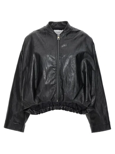 Shop Nude Faux Leather Bomber Jacket In Black