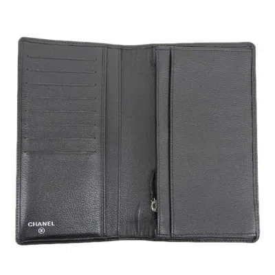 Pre-owned Chanel Camellia Black Leather Wallet  ()
