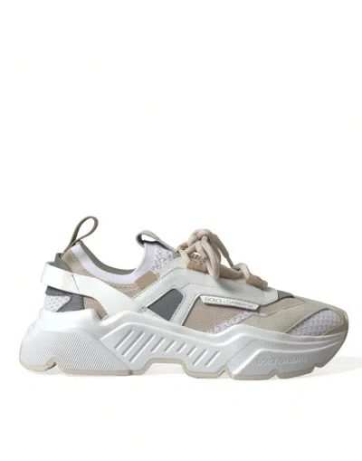 Shop Dolce & Gabbana Beige White Daymaster Low Top Leather Sneakers Women's Shoes In Multicolor