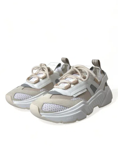Shop Dolce & Gabbana Beige White Daymaster Low Top Leather Sneakers Women's Shoes In Multicolor