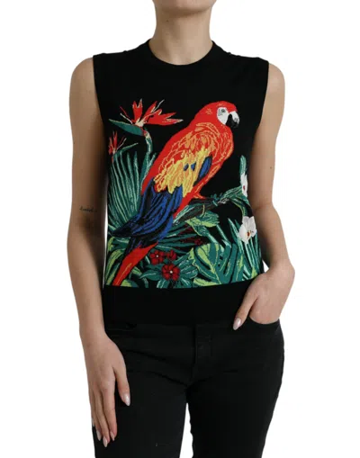 Shop Dolce & Gabbana Elegant Jungle Print Crew Neck Tank Women's Top In Black