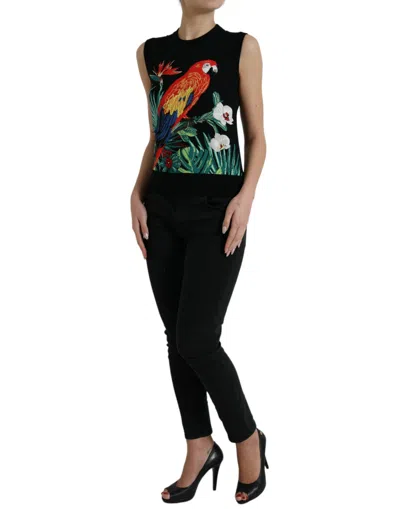 Shop Dolce & Gabbana Elegant Jungle Print Crew Neck Tank Women's Top In Black