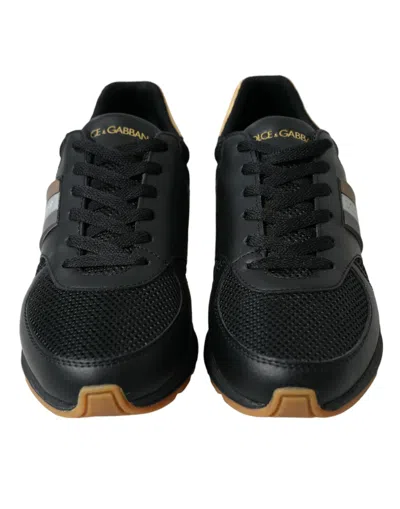 Shop Dolce & Gabbana Elegant Low Top Leather Trainers - Black & Men's Gold In Gold Black