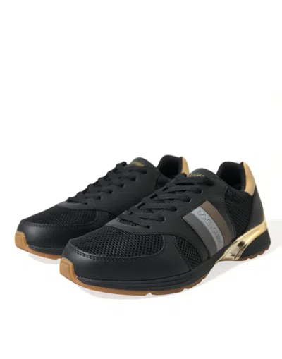 Shop Dolce & Gabbana Elegant Low Top Leather Trainers - Black & Men's Gold In Gold Black