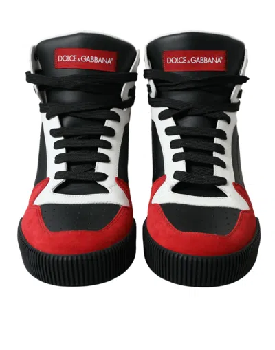 Shop Dolce & Gabbana Black Red Leather High Top Miami Sneakers Men's Shoes In Black And Red