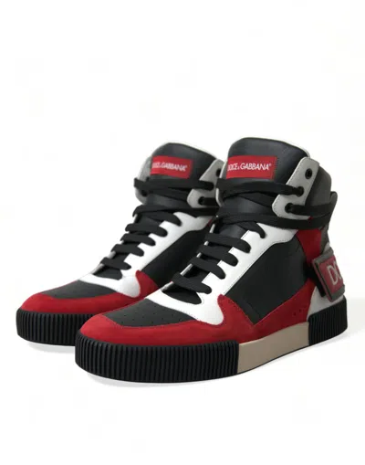 Shop Dolce & Gabbana Black Red Leather High Top Miami Sneakers Men's Shoes In Black And Red