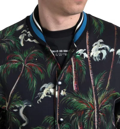 Shop Dolce & Gabbana Chic Black Palm Tree Bomber Men's Sweatshirt
