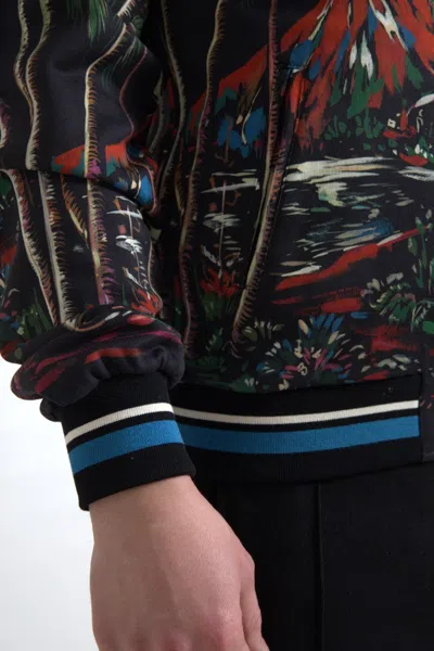 Shop Dolce & Gabbana Chic Black Palm Tree Bomber Men's Sweatshirt