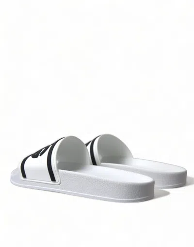 Shop Dolce & Gabbana Chic White Designer Slides With Logo Men's Detail In Black And White