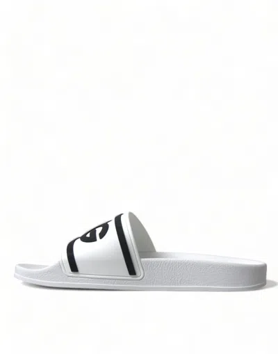 Shop Dolce & Gabbana Chic White Designer Slides With Logo Men's Detail In Black And White