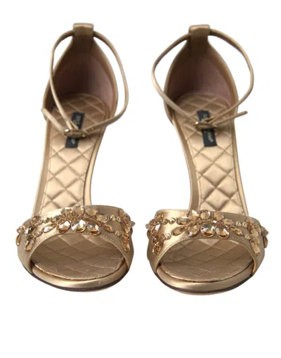 Shop Dolce & Gabbana Crystal Embellished Heel Women's Sandals In Gold