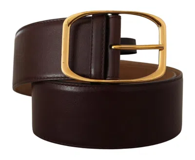 Shop Dolce & Gabbana Elegant Dark Brown Leather Belt With Gold Women's Buckle
