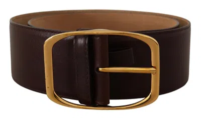 Shop Dolce & Gabbana Elegant Dark Brown Leather Belt With Gold Women's Buckle