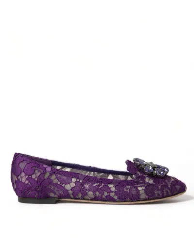 Shop Dolce & Gabbana Elegant Floral Lace Vally Flat Women's Shoes In Purple