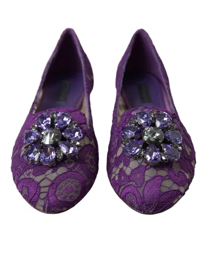 Shop Dolce & Gabbana Elegant Floral Lace Vally Flat Women's Shoes In Purple