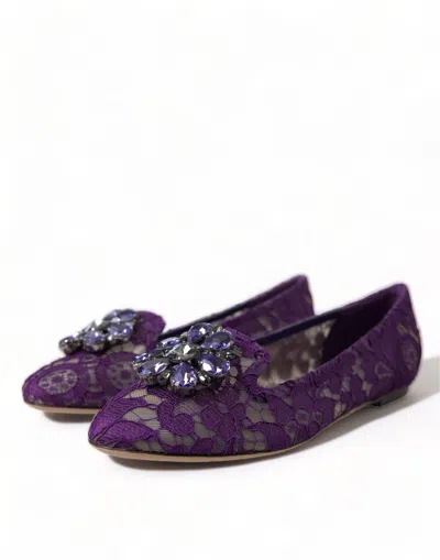 Shop Dolce & Gabbana Elegant Floral Lace Vally Flat Women's Shoes In Purple