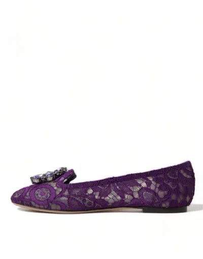 Shop Dolce & Gabbana Elegant Floral Lace Vally Flat Women's Shoes In Purple