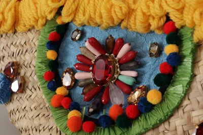 Shop Dolce & Gabbana Multicolor Crystal Embellished Straw Women's Tote