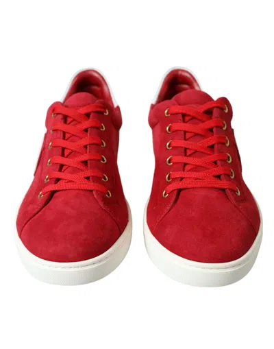 Shop Dolce & Gabbana Red Suede Leather Low Top Sneakers Men's Shoes In White And Red