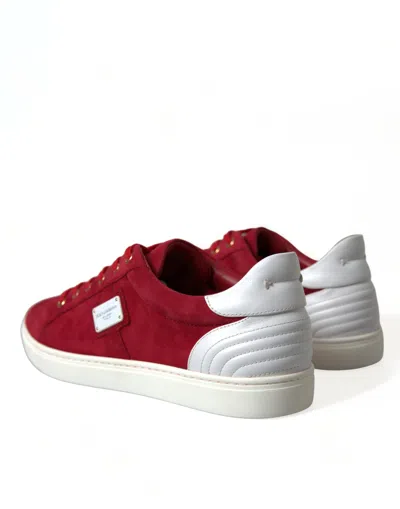 Shop Dolce & Gabbana Red Suede Leather Low Top Sneakers Men's Shoes In White And Red
