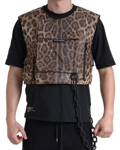 Shop Dolce & Gabbana Silk Leopard Vest Exclusive Men's Sportswear In Brown