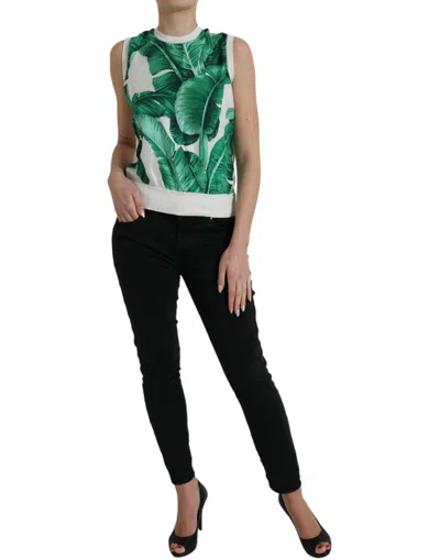 Shop Dolce & Gabbana Silk Banana Leaf Print Tank Women's Top In White