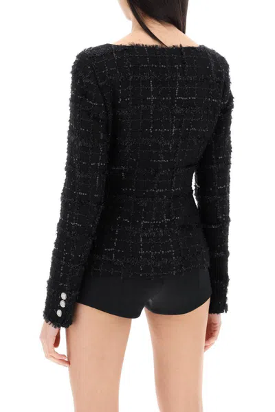 Shop Alessandra Rich Tweed Jacket With Sequins Embell In Black