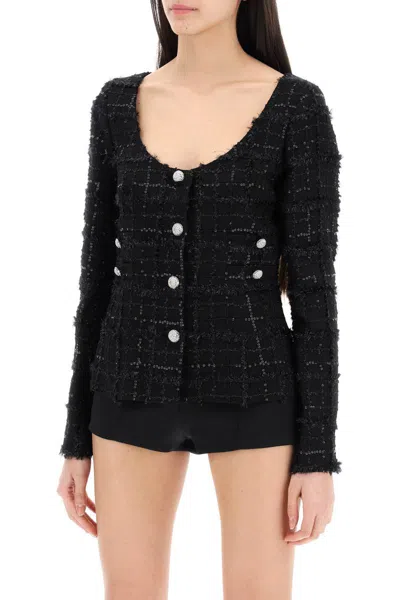 Shop Alessandra Rich Tweed Jacket With Sequins Embell In Black