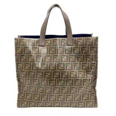 Shop Fendi Zucca Brown Leather Tote Bag ()