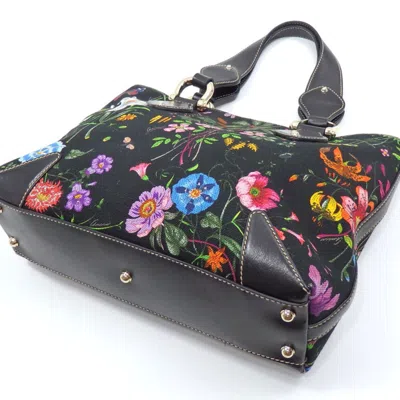 Shop Gucci Floral Black Canvas Tote Bag ()
