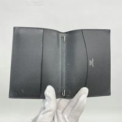 Shop Hermes Hermès Agenda Cover Black Leather Wallet  ()